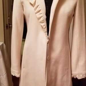 DKNY Winter White dress coat with ruffle cuff